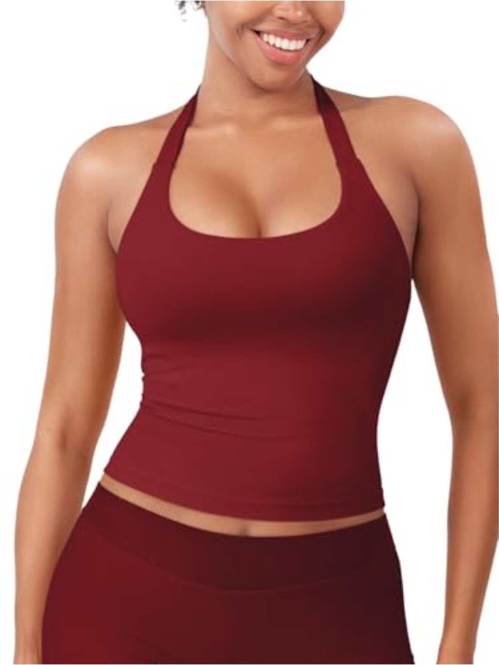 Women's Impact Halter Tank Top Built-in Bra Backless Compression Activewear Gym